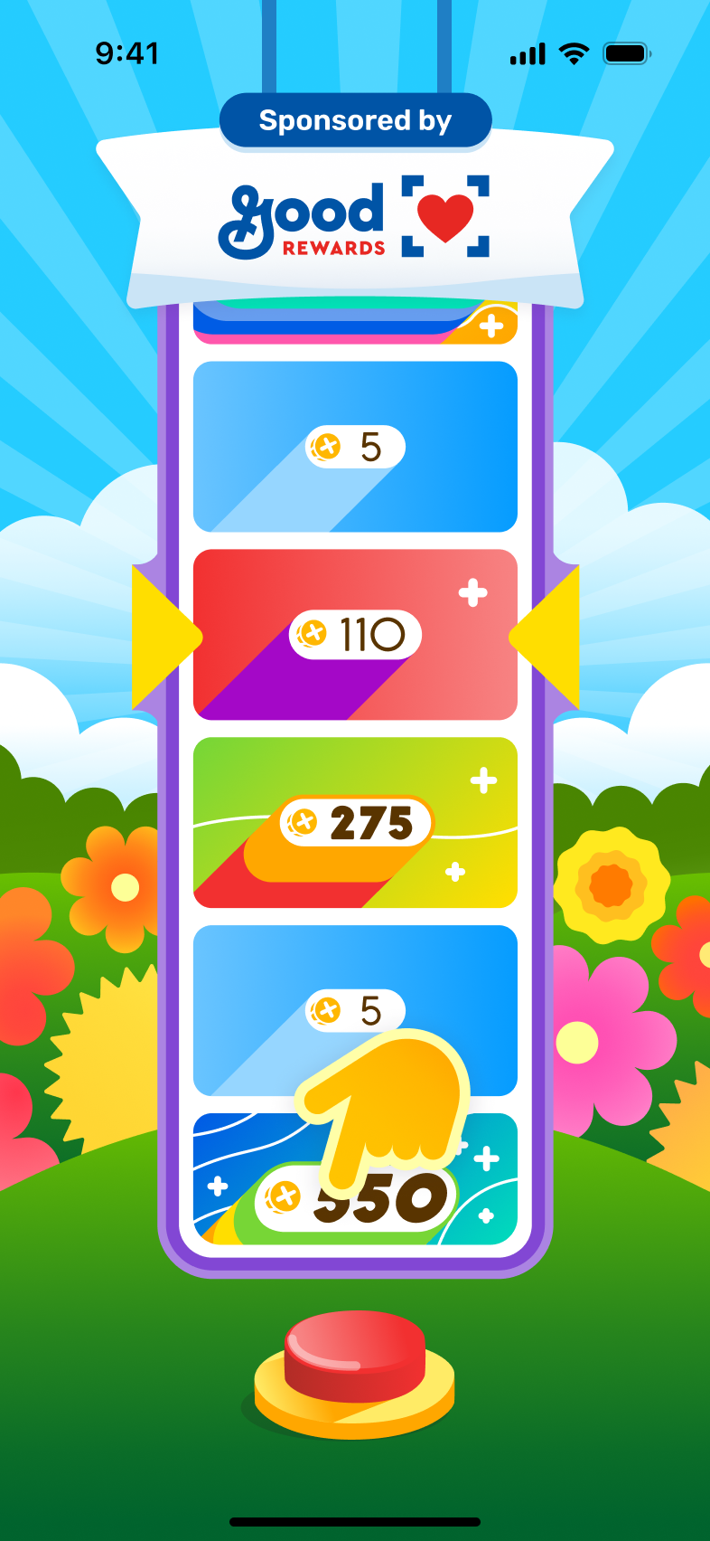 Spin & Win wheel in the Fetch app, landed on 110 points